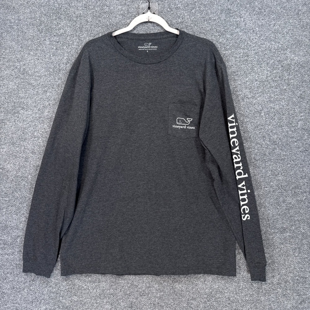 Vineyard Vines Shirt Mens Large Gray Pocket Tee Long Sleeve Graphic Whale Tshirt